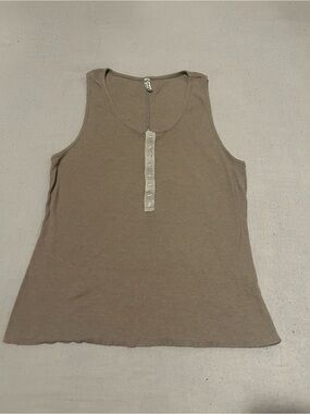 Free People Taupe Ribbed Henley Tank